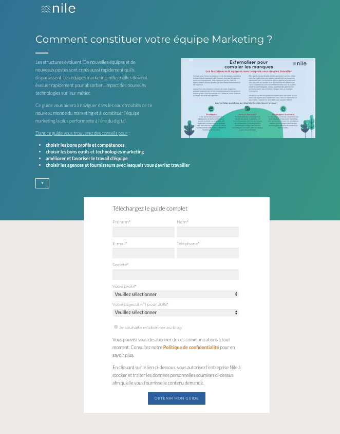 Landing page de Nile