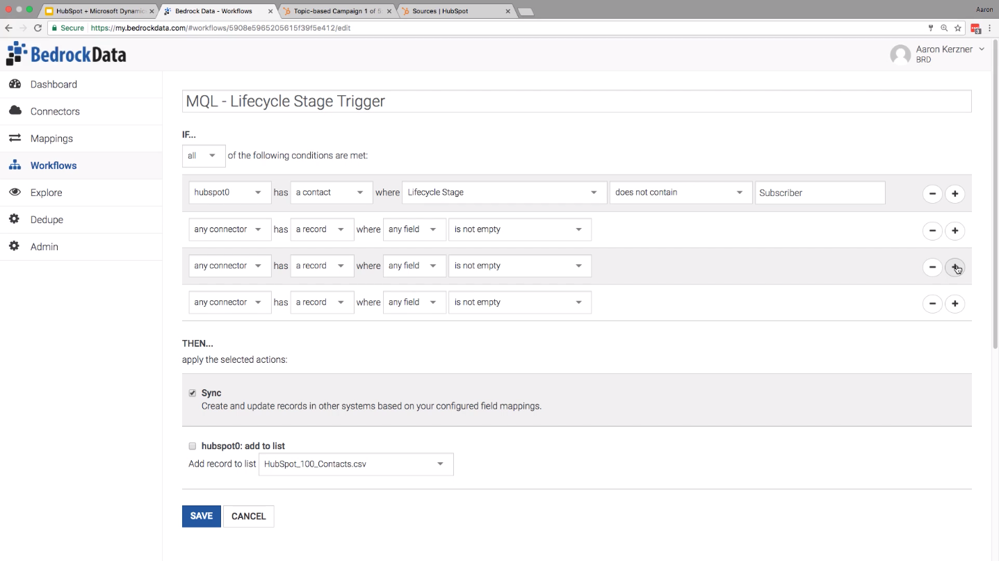 Les conditions du workflow - Bedrock Data