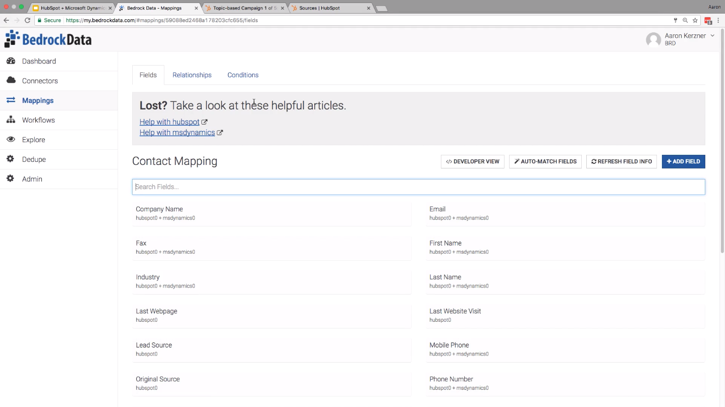 Mapping des contacts Bedrock Data