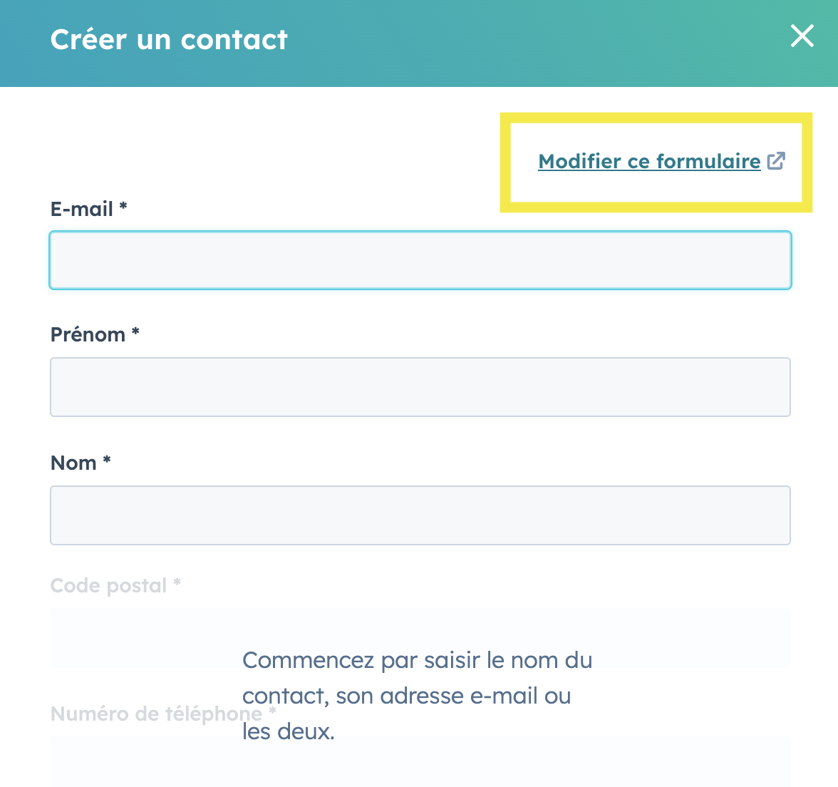 formulaire de création des objets_HubSpot