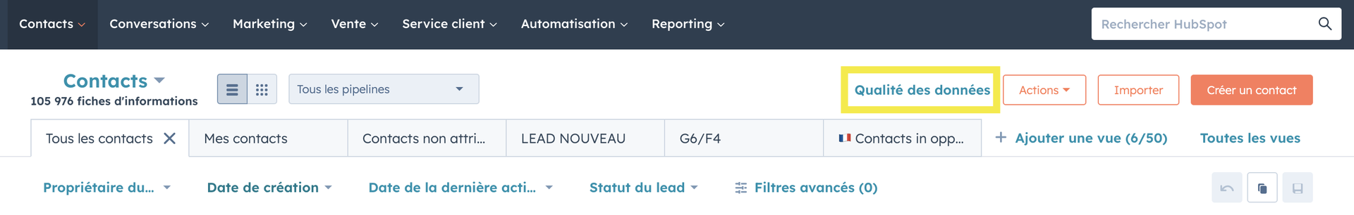 centre de qualité des données_HubSpot