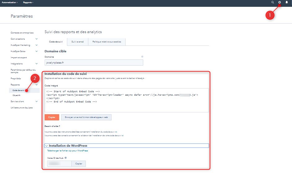 logiciel marketing hubspot code de suivi