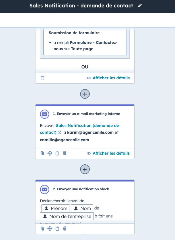 workflow alerte contact HubSpot